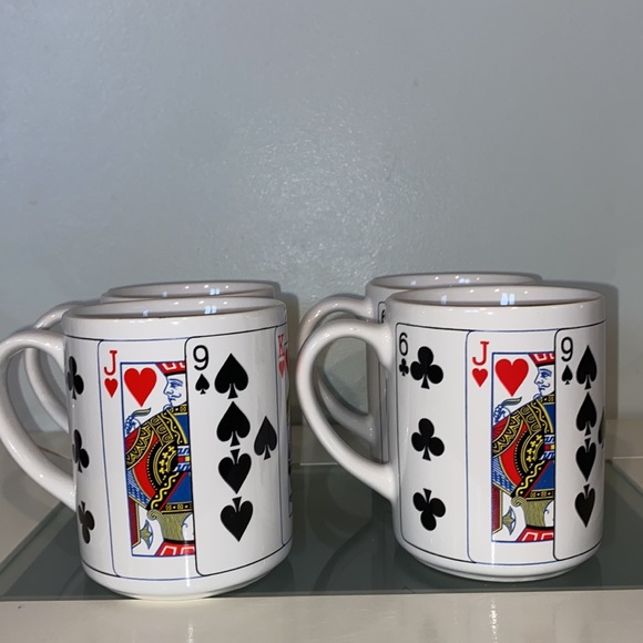 Vintage 4 PC Set Playing Card Ceramic Mugs-CBK 1991-Gold Trim-Great Condition - Picture 3 of 14